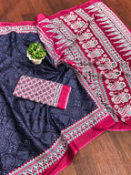 SANMATHI PURE MULMUL COTTON BANDHANI PRINTD NAVY BLUE SAREE