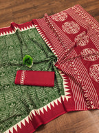 SANSKAR PURE MULMUL COTTON SANSKRIT MANTRAS BLOCK PRINTED GREEN SAREE