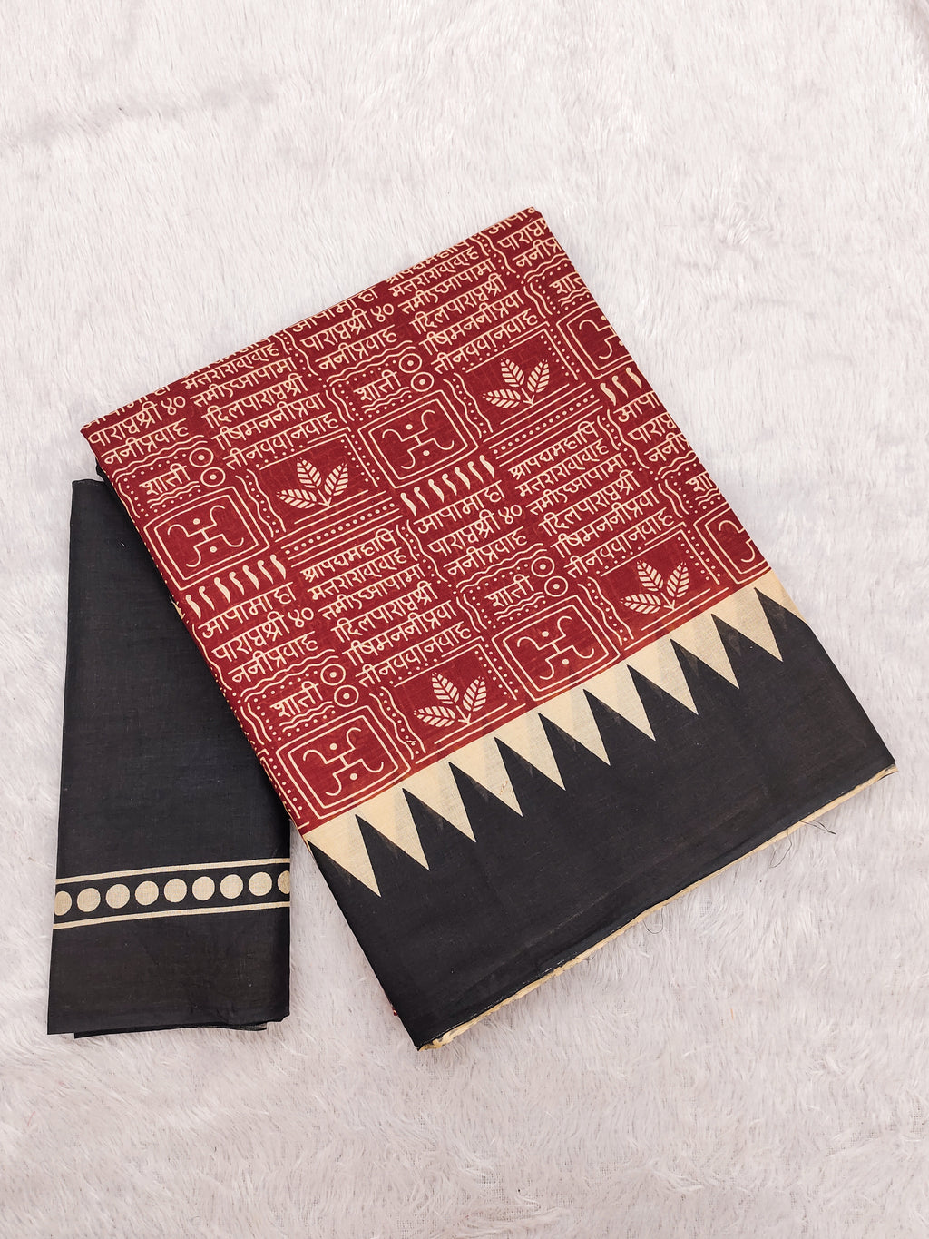 SANSKAR PURE MULMUL COTTON SANSKRIT MANTRAS BLOCK PRINTED MAROON SAREE