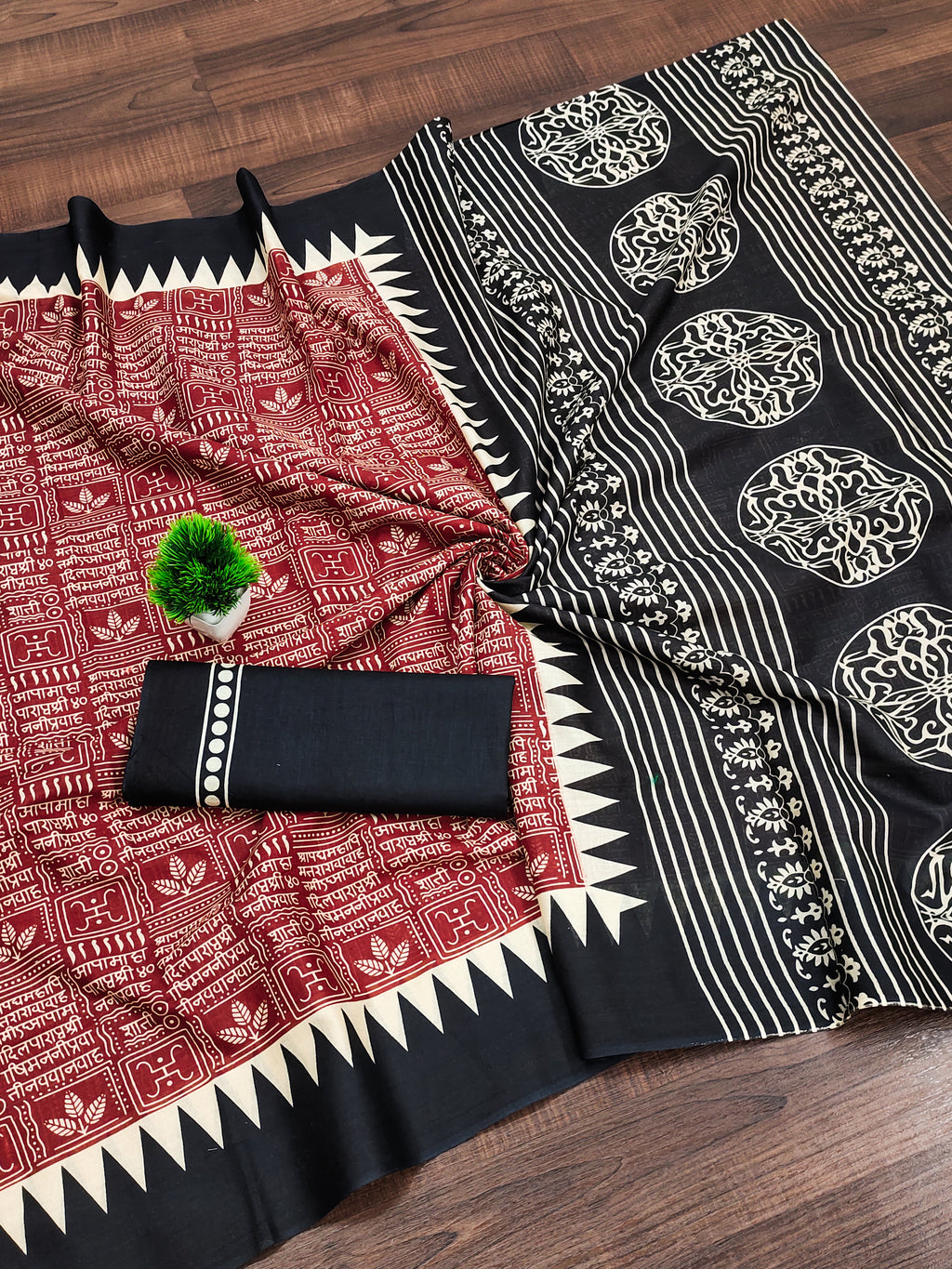 SANSKAR PURE MULMUL COTTON SANSKRIT MANTRAS BLOCK PRINTED MAROON SAREE