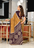 SANSKAR PURE MULMUL COTTON SANSKRIT MANTRAS BLOCK PRINTED MUSTARD SAREE