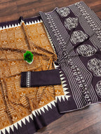 SANSKAR PURE MULMUL COTTON SANSKRIT MANTRAS BLOCK PRINTED MUSTARD SAREE