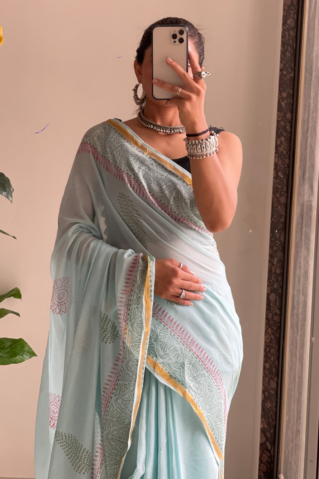 SELFI10 SOFT MASLIN COTTON WITH HEVY ZARI BODAR MINT GREEN SAREE