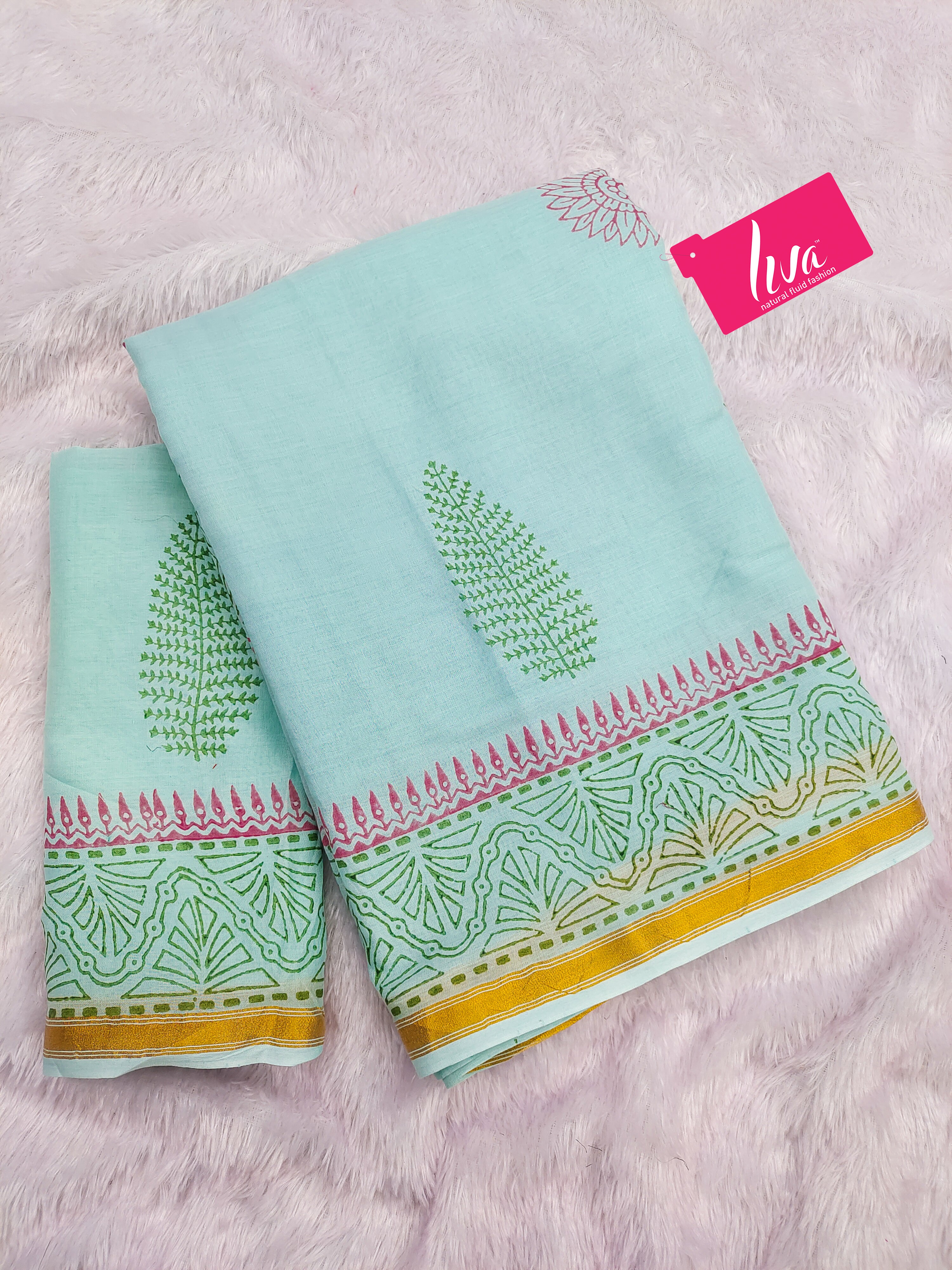 SELFI10 SOFT MASLIN COTTON WITH HEVY ZARI BODAR MINT GREEN SAREE