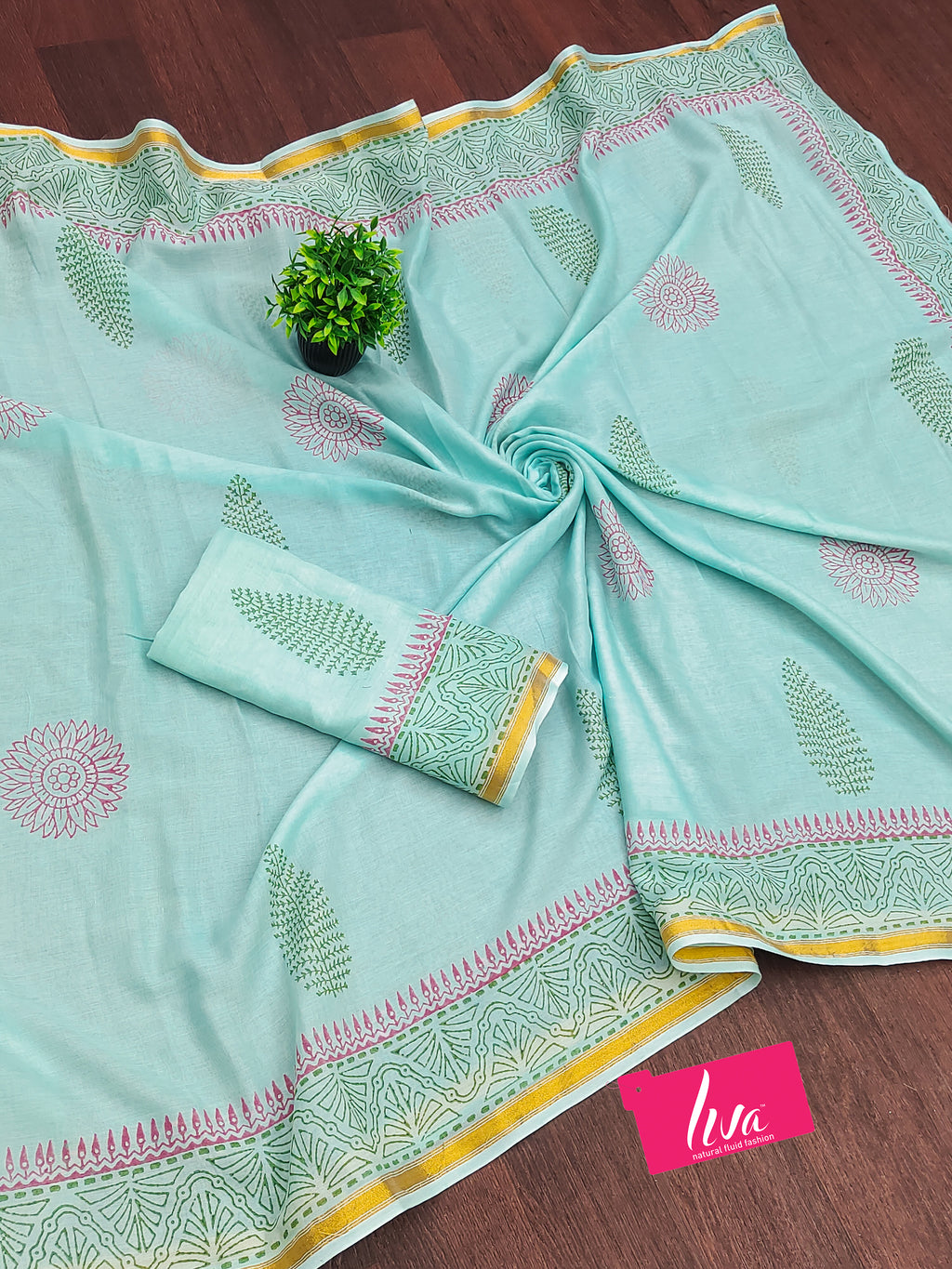 SELFI10 SOFT MASLIN COTTON WITH HEVY ZARI BODAR MINT GREEN SAREE