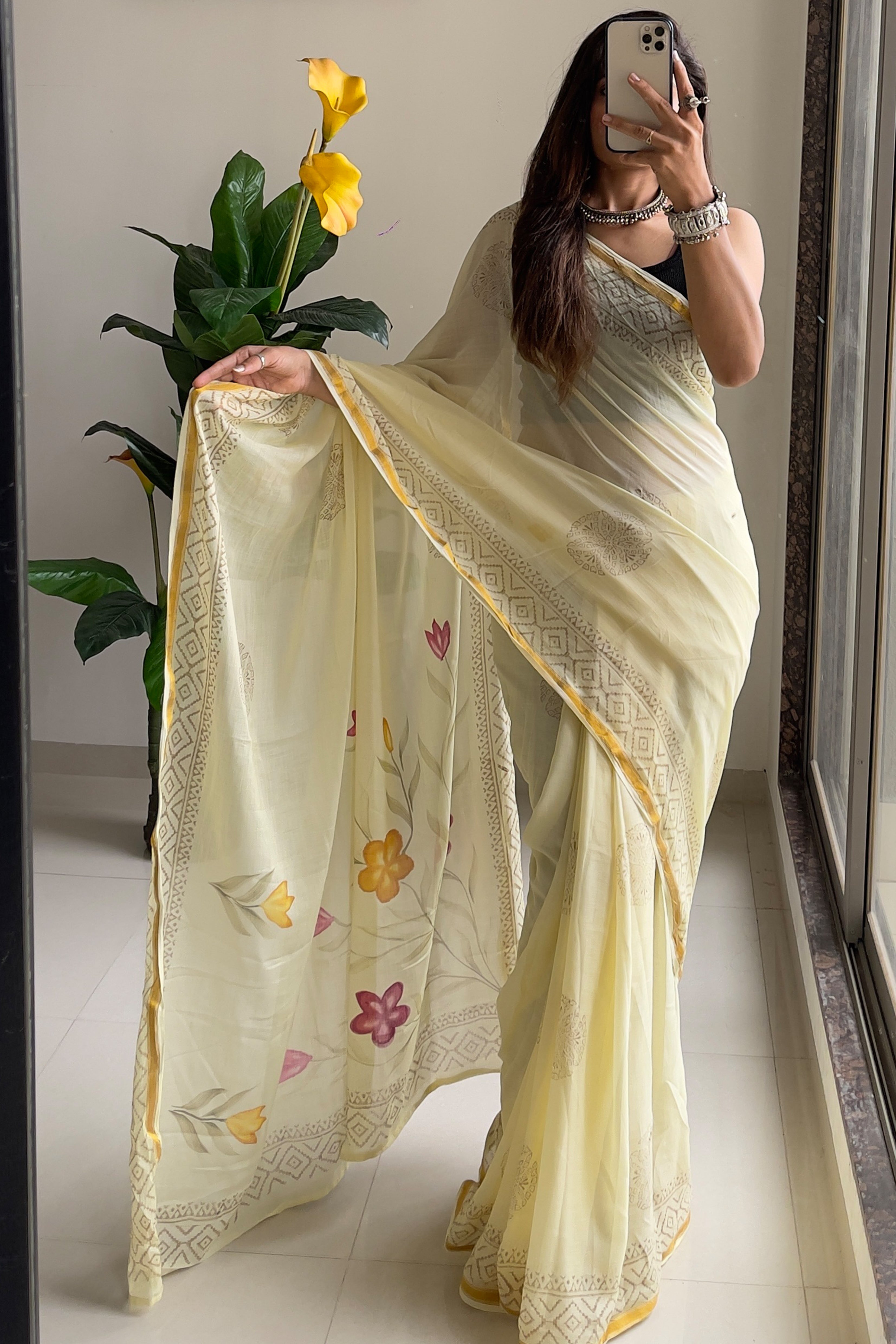 SELFI12 SOFT MASLIN COTTON WITH HEVY ZARI BODAR LIGHT YELLOW SAREE