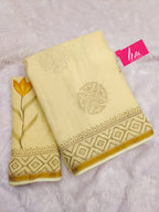SELFI12 SOFT MASLIN COTTON WITH HEVY ZARI BODAR LIGHT YELLOW SAREE