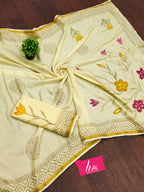 SELFI12 SOFT MASLIN COTTON WITH HEVY ZARI BODAR LIGHT YELLOW SAREE