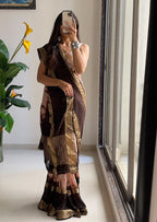 SELFI13 PRIMUM ASSAM SILK NECHRAL SOFT FANCY JACQUARD WITH SIKVANS BORDER DIMANDING WORK BEIGE SAREE