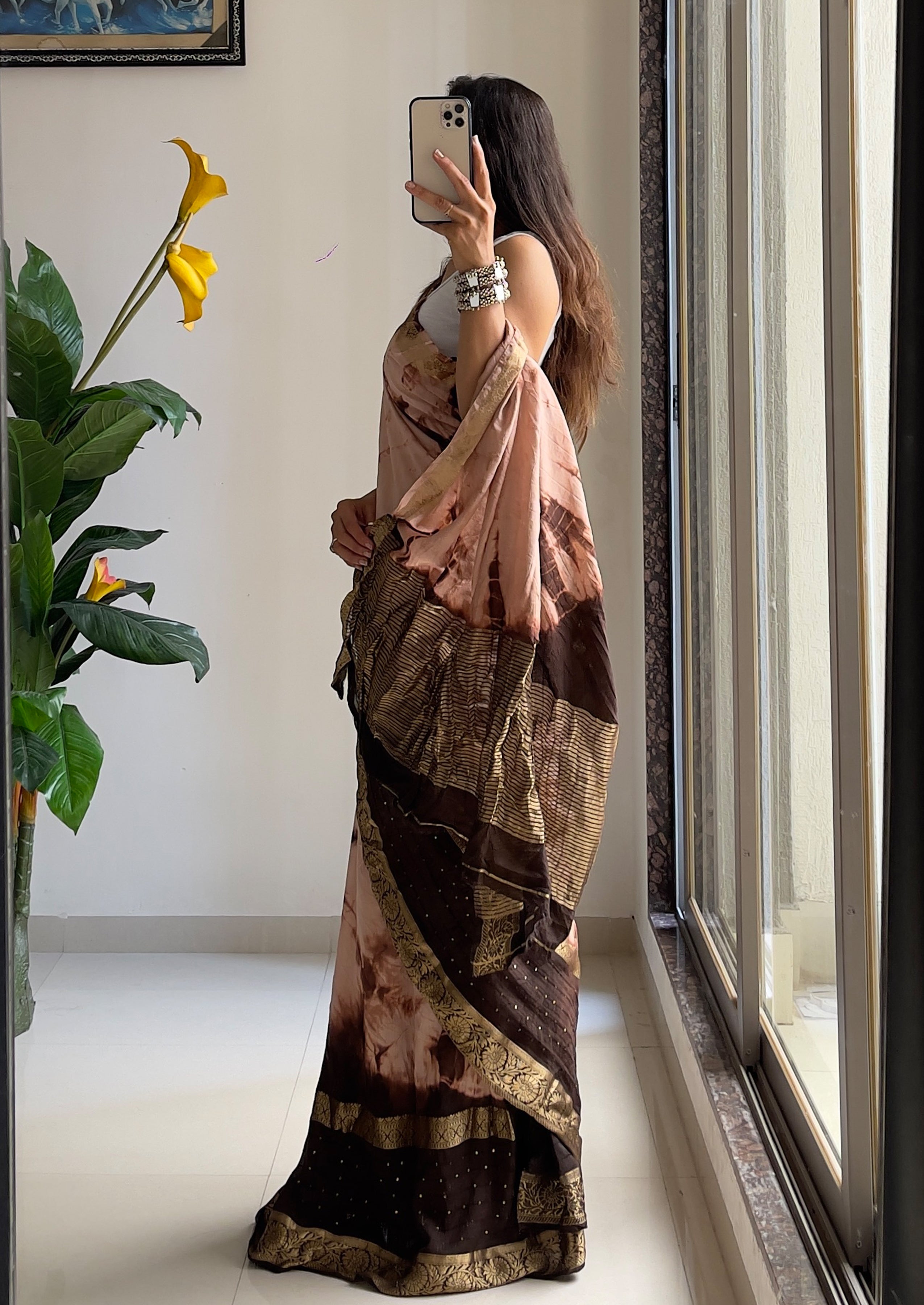 SELFI13 PRIMUM ASSAM SILK NECHRAL SOFT FANCY JACQUARD WITH SIKVANS BORDER DIMANDING WORK BEIGE SAREE