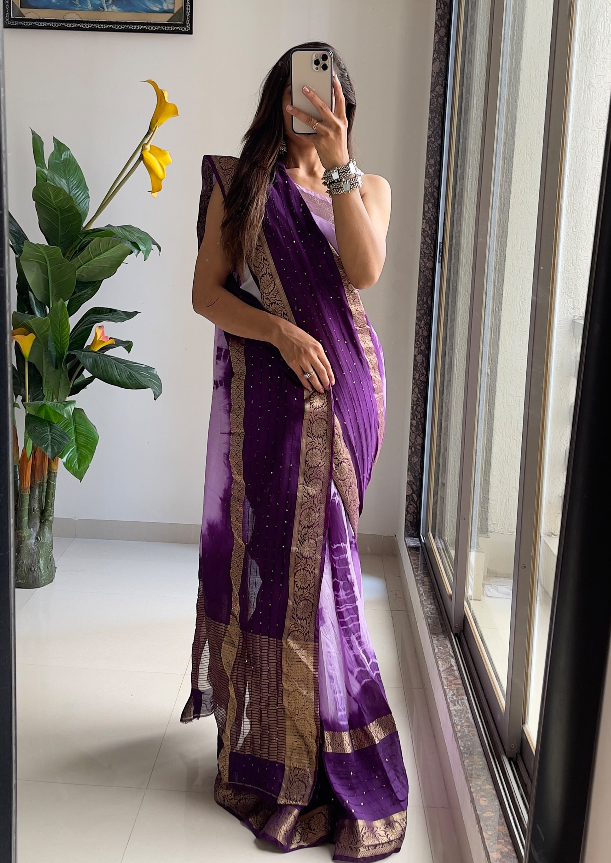 SELFI13 PRIMUM ASSAM SILK NECHRAL SOFT FANCY JACQUARD WITH SIKVANS BORDER DIMANDING WORK PURPLE SAREE
