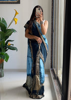 SELFI13 PRIMUM ASSAM SILK NECHRAL SOFT FANCY JACQUARD WITH SIKVANS BORDER DIMANDING WORK LIGHT BLUE SAREE