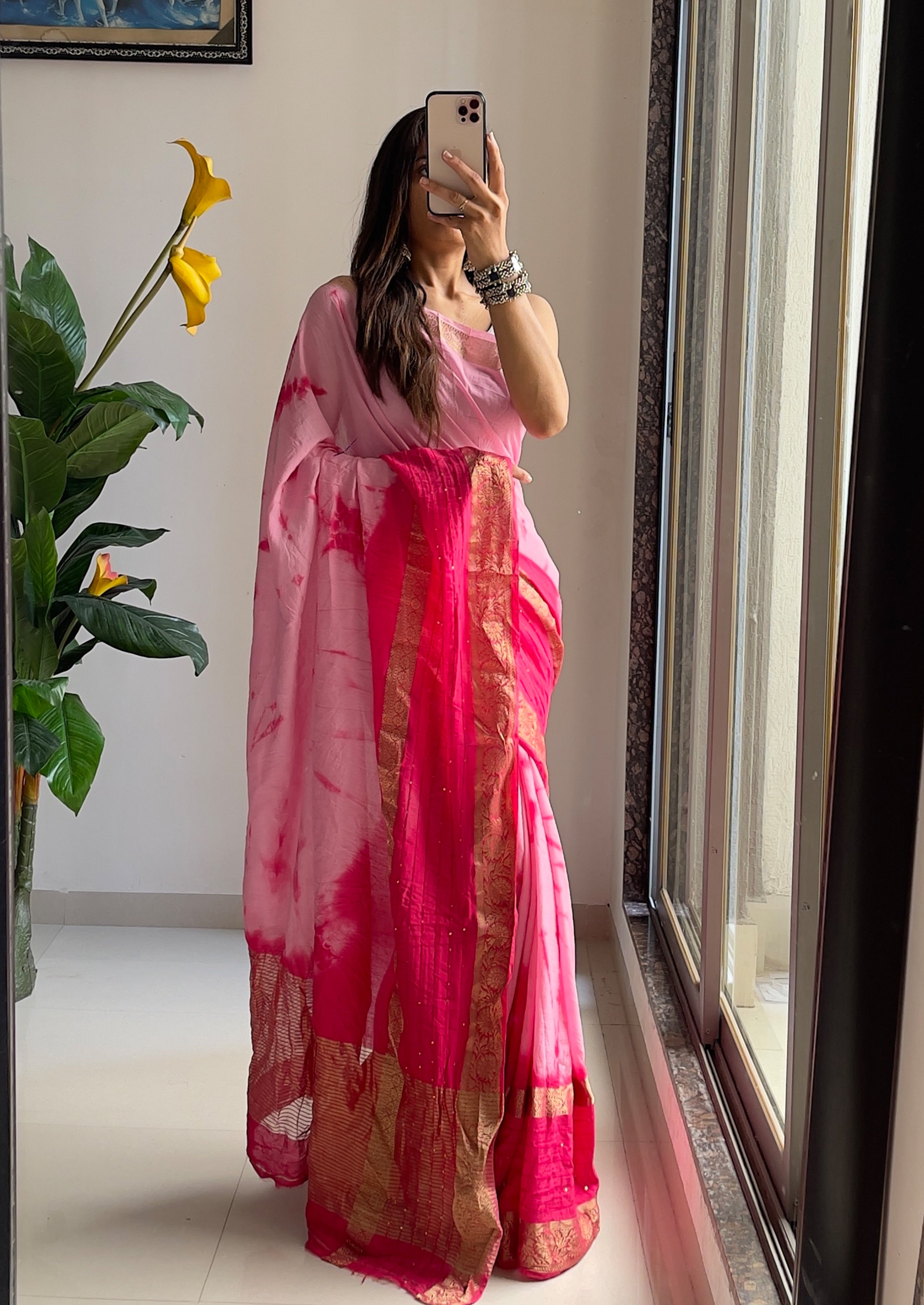 SELFI13 PRIMUM ASSAM SILK NECHRAL SOFT FANCY JACQUARD WITH SIKVANS BORDER DIMANDING WORK PINK SAREE