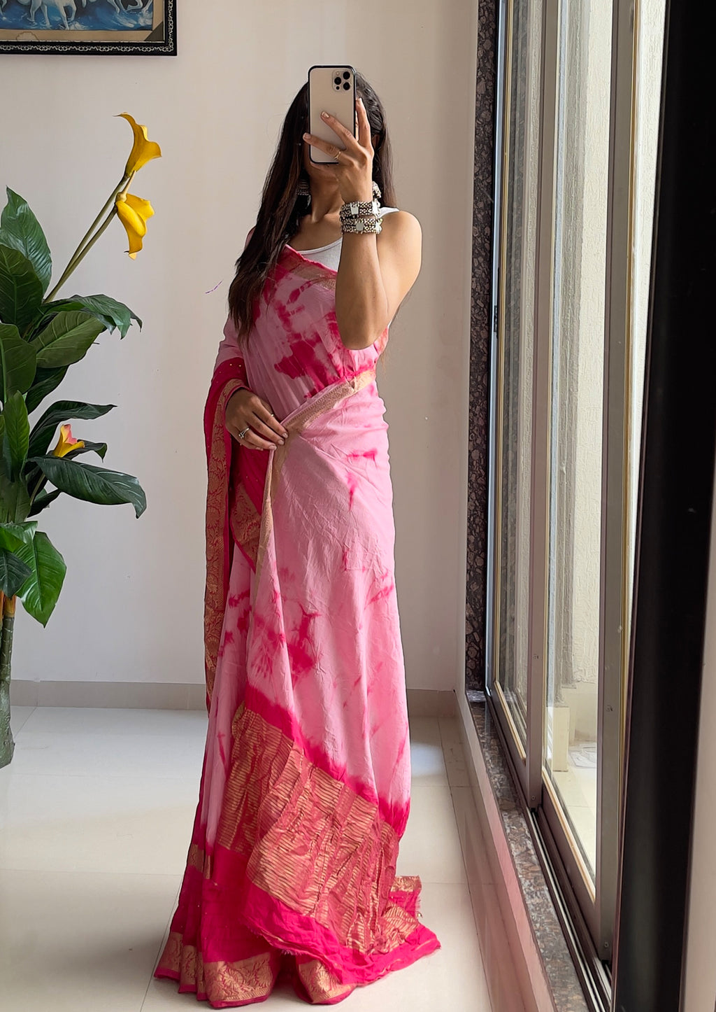 SELFI13 PRIMUM ASSAM SILK NECHRAL SOFT FANCY JACQUARD WITH SIKVANS BORDER DIMANDING WORK PINK SAREE