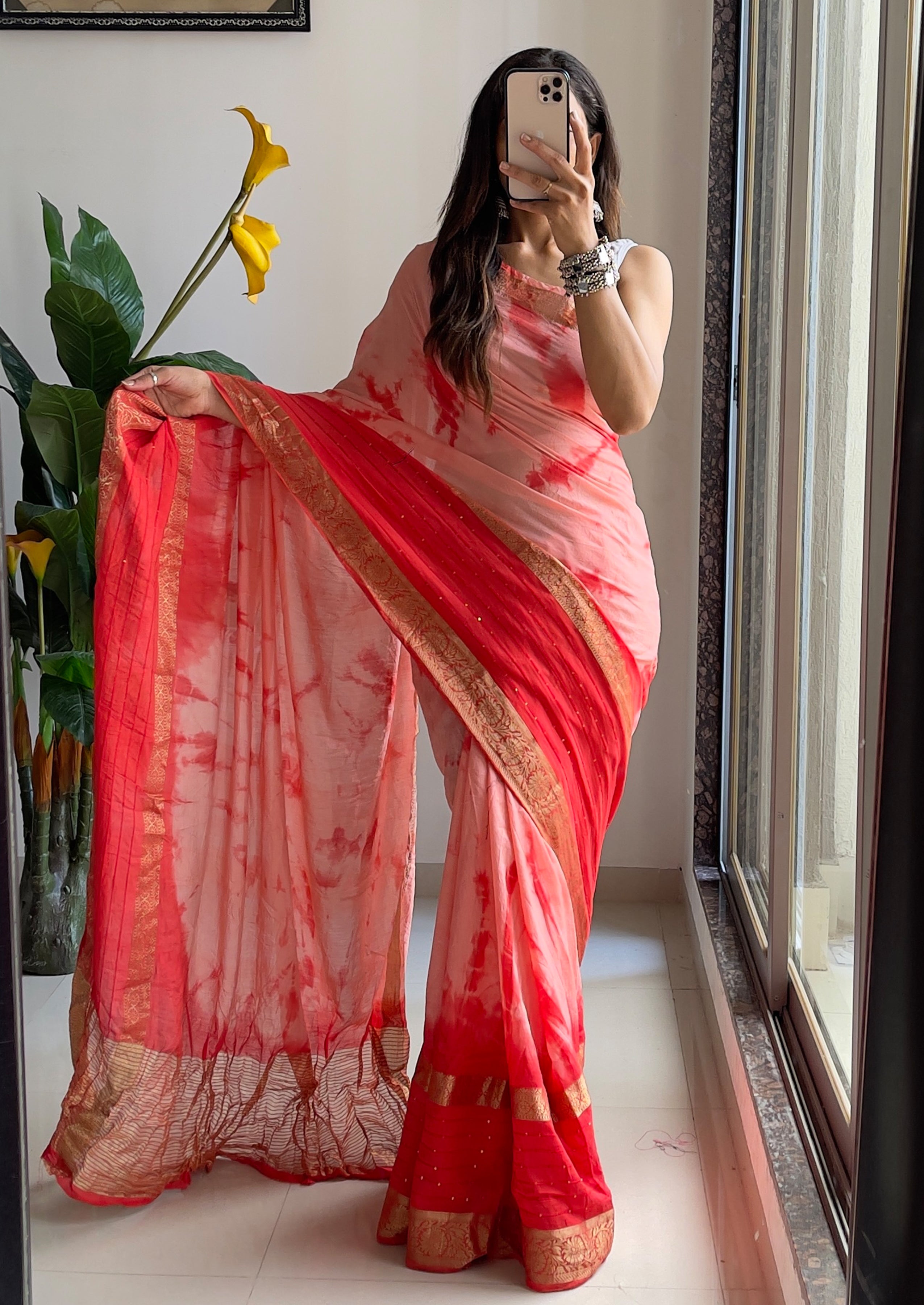 SELFI13 PRIMUM ASSAM SILK NECHRAL SOFT FANCY JACQUARD WITH SIKVANS BORDER DIMANDING WORK RED SAREE