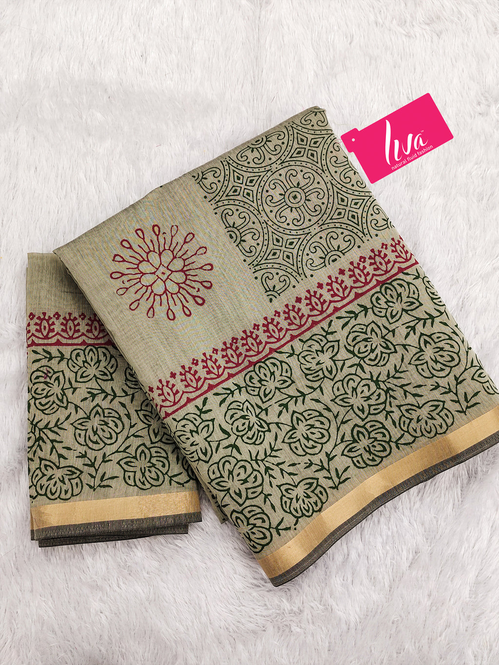 SELFI14 PRIMUM ORIGINAL LINEN WITH ZARI BODAR DARK GREEN SAREE