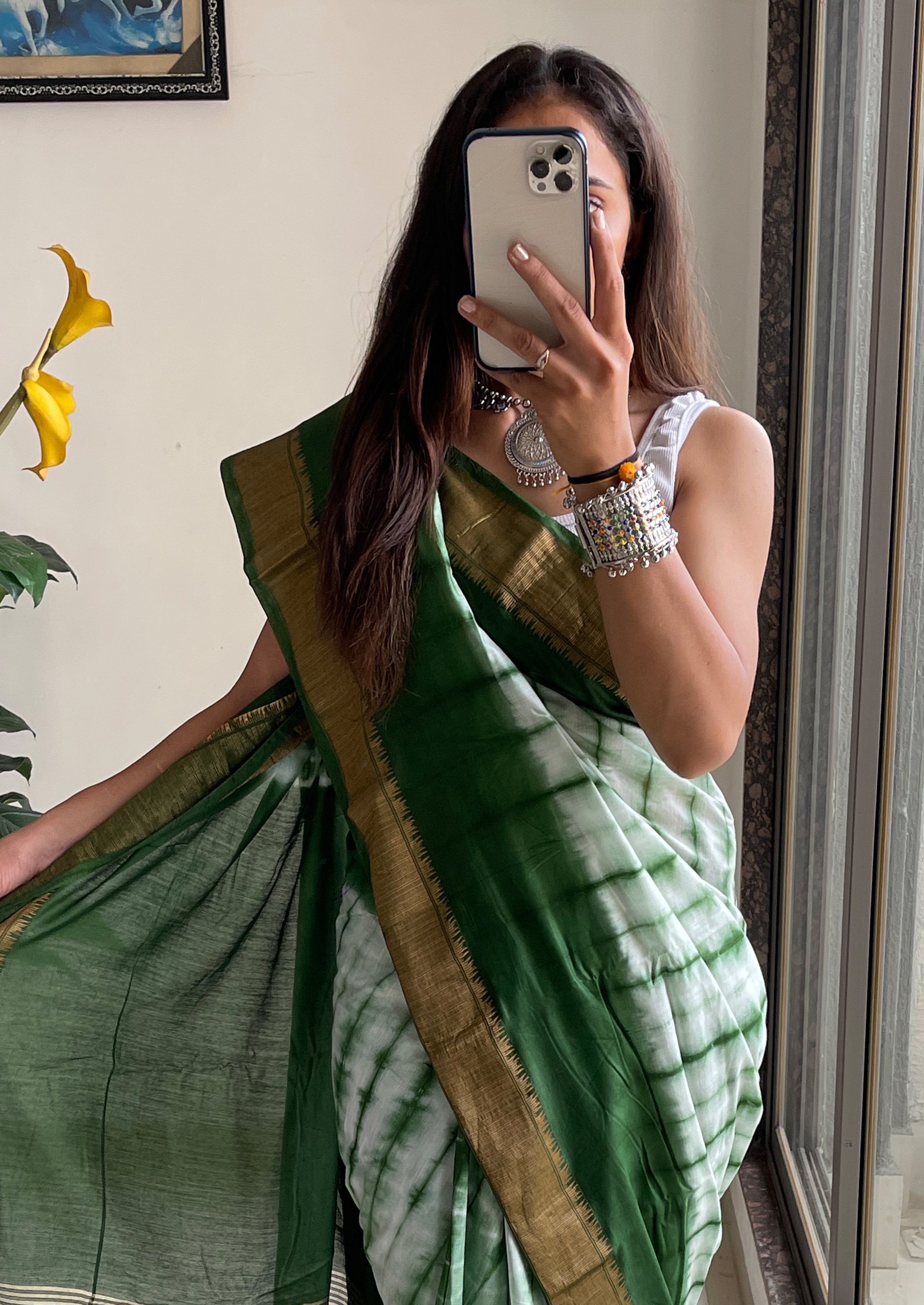 SELFI15 PRIMUM ASSAM SILK NECHRAL SOFT MATIRYAL DARK GREEN SAREE