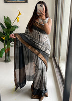 SELFI15 PRIMUM ASSAM SILK NECHRAL SOFT MATIRYAL GREY SAREE