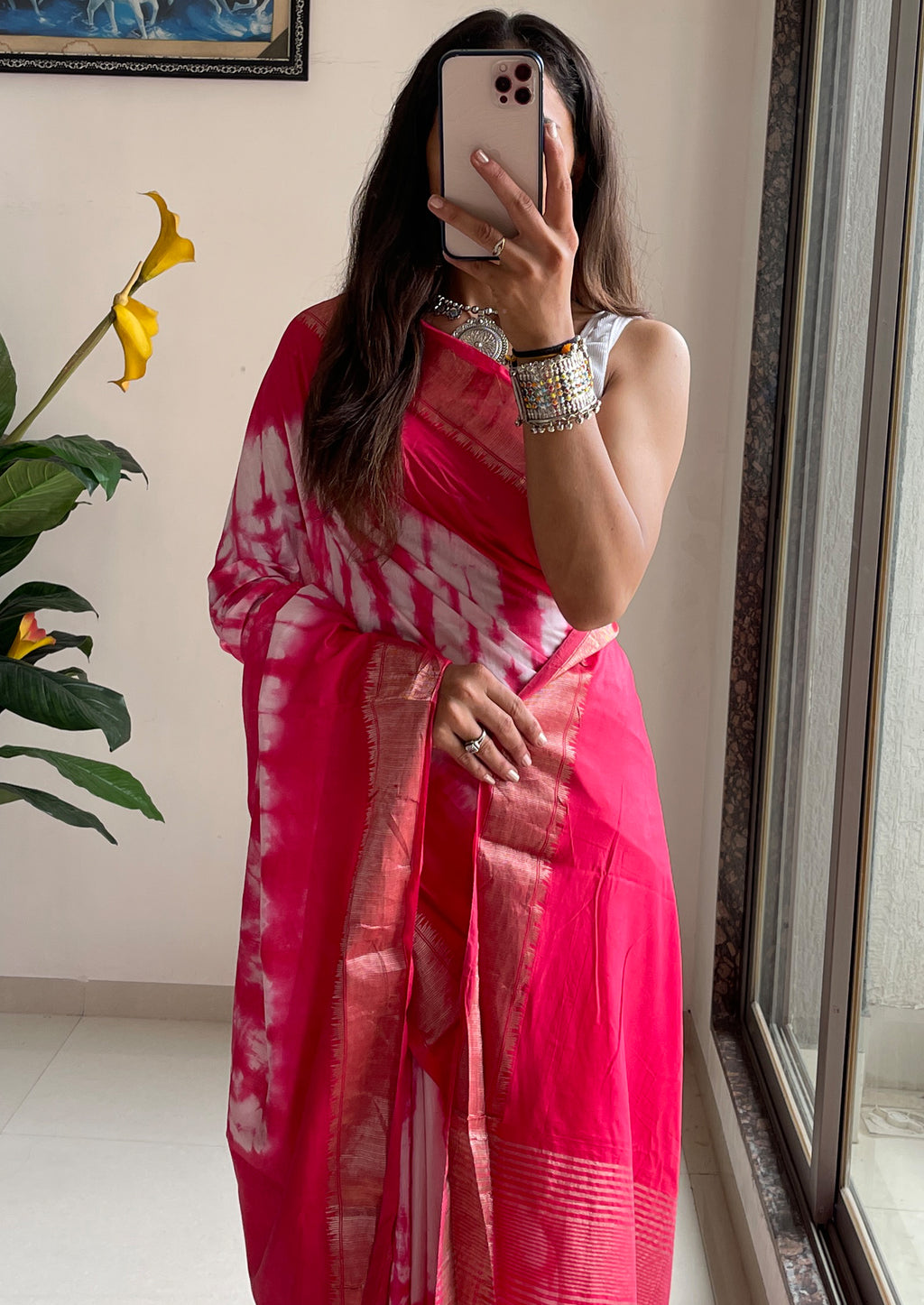SELFI15 PRIMUM ASSAM SILK NECHRAL SOFT MATIRYAL MEGENTA SAREE