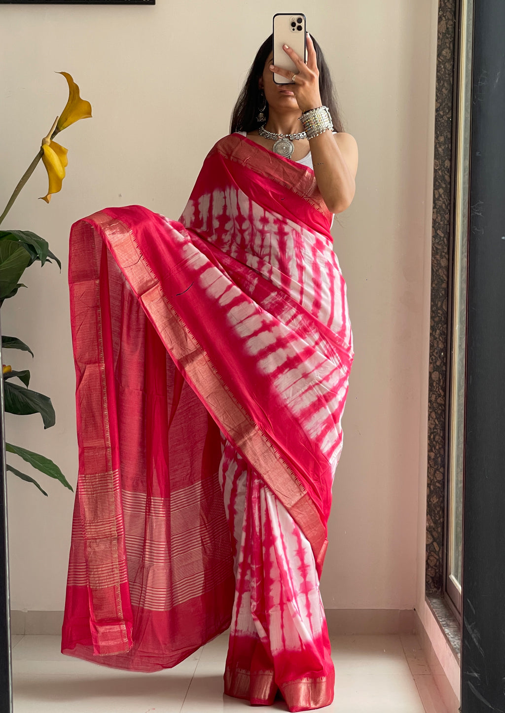 SELFI15 PRIMUM ASSAM SILK NECHRAL SOFT MATIRYAL MEGENTA SAREE