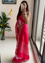 SELFI15 PRIMUM ASSAM SILK NECHRAL SOFT MATIRYAL MEGENTA SAREE