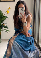 SELFI15 PRIMUM ASSAM SILK NECHRAL SOFT MATIRYAL TEAL SAREE