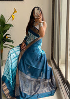 SELFI15 PRIMUM ASSAM SILK NECHRAL SOFT MATIRYAL TEAL SAREE