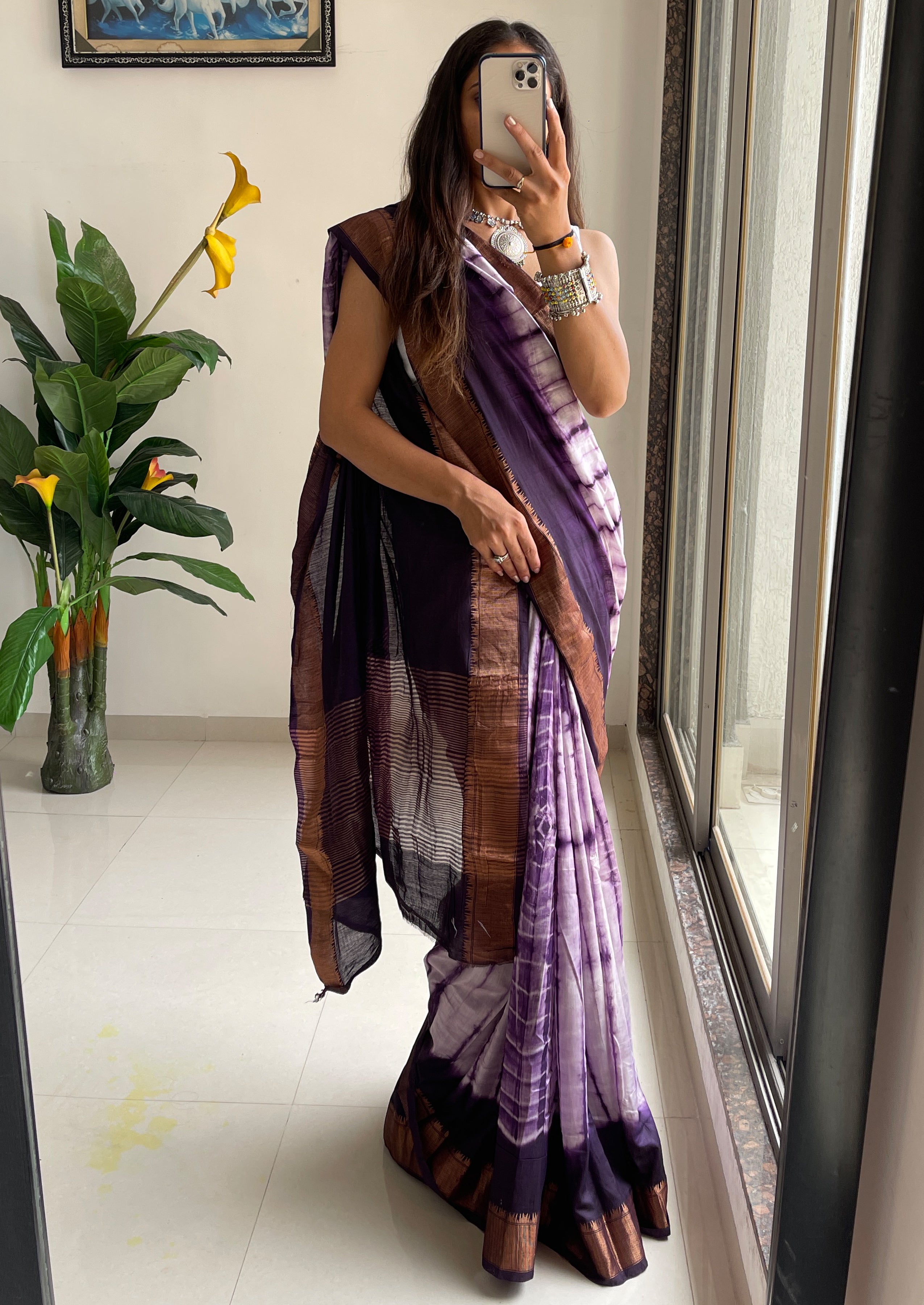 SELFI15 PRIMUM ASSAM SILK NECHRAL SOFT MATIRYAL VIOLET SAREE