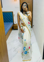 SELFI25 SOFT MASLIN COTTON WITH HEVY ZARI BODAR WHITE SAREE