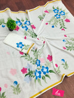 SELFI25 SOFT MASLIN COTTON WITH HEVY ZARI BODAR WHITE SAREE