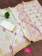 SELFI27 SOFT MASLIN COTTON WITH HEVY ZARI BODAR WHITE SAREE