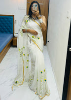 SELFI28 SOFT MASLIN COTTON WITH HEVY ZARI BODAR WHITE SAREE