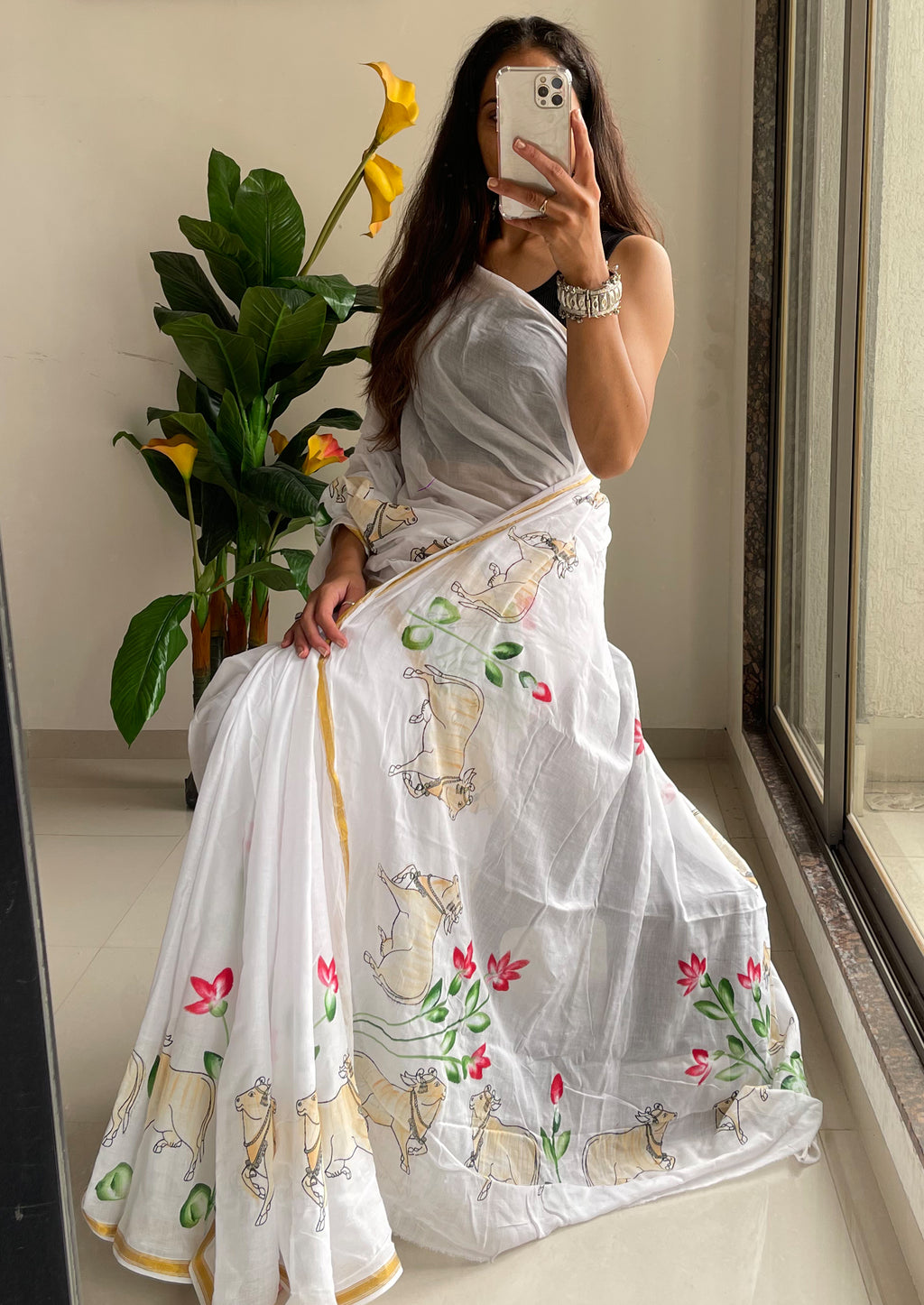 SELFI29 SOFT MASLIN COTTON WITH HEVY ZARI BODAR WHITE SAREE