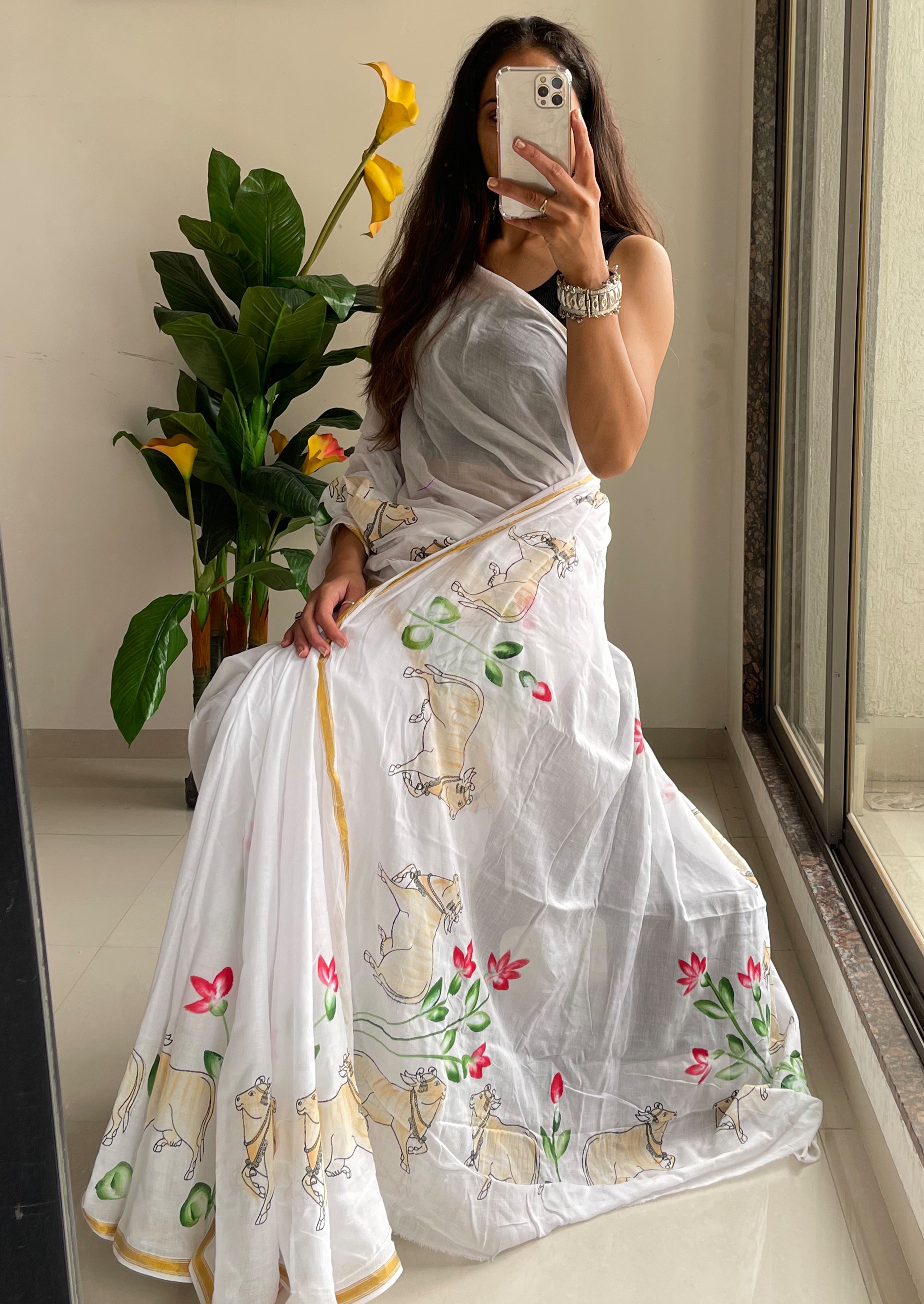 SELFI29 SOFT MASLIN COTTON WITH HEVY ZARI BODAR WHITE SAREE