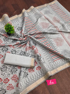 SELFI2 PRIMUM ORIGINAL LINEN WITH MANESHWARI BODAR GREY SAREE