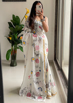 SELFI30 SOFT MASLIN COTTON WITH HEVY ZARI BODAR WHITE SAREE