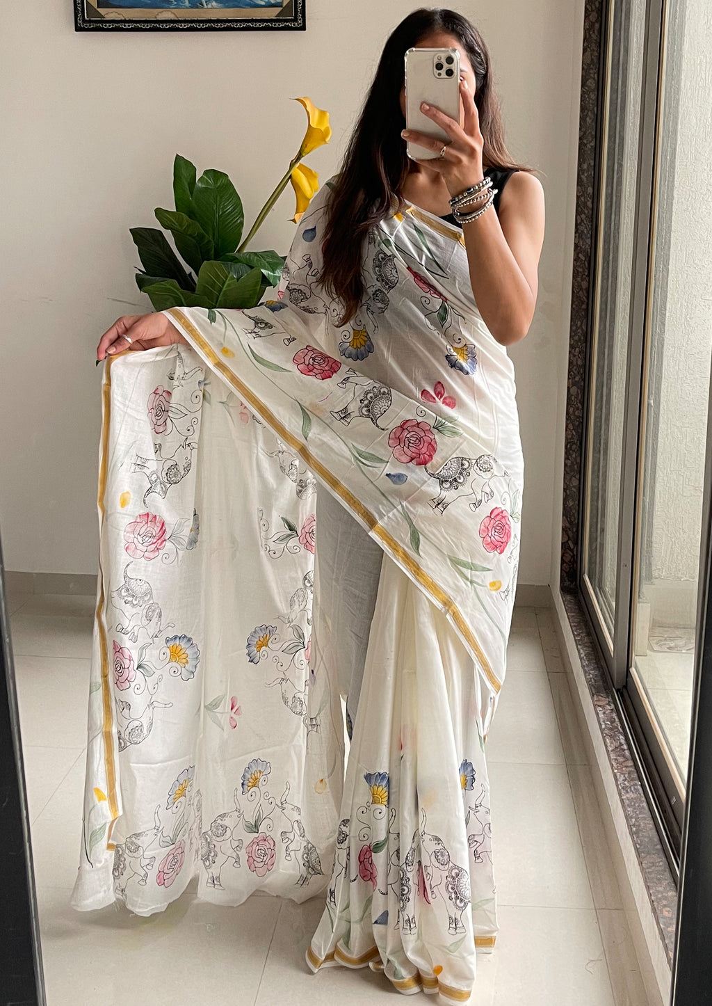 SELFI30 SOFT MASLIN COTTON WITH HEVY ZARI BODAR WHITE SAREE