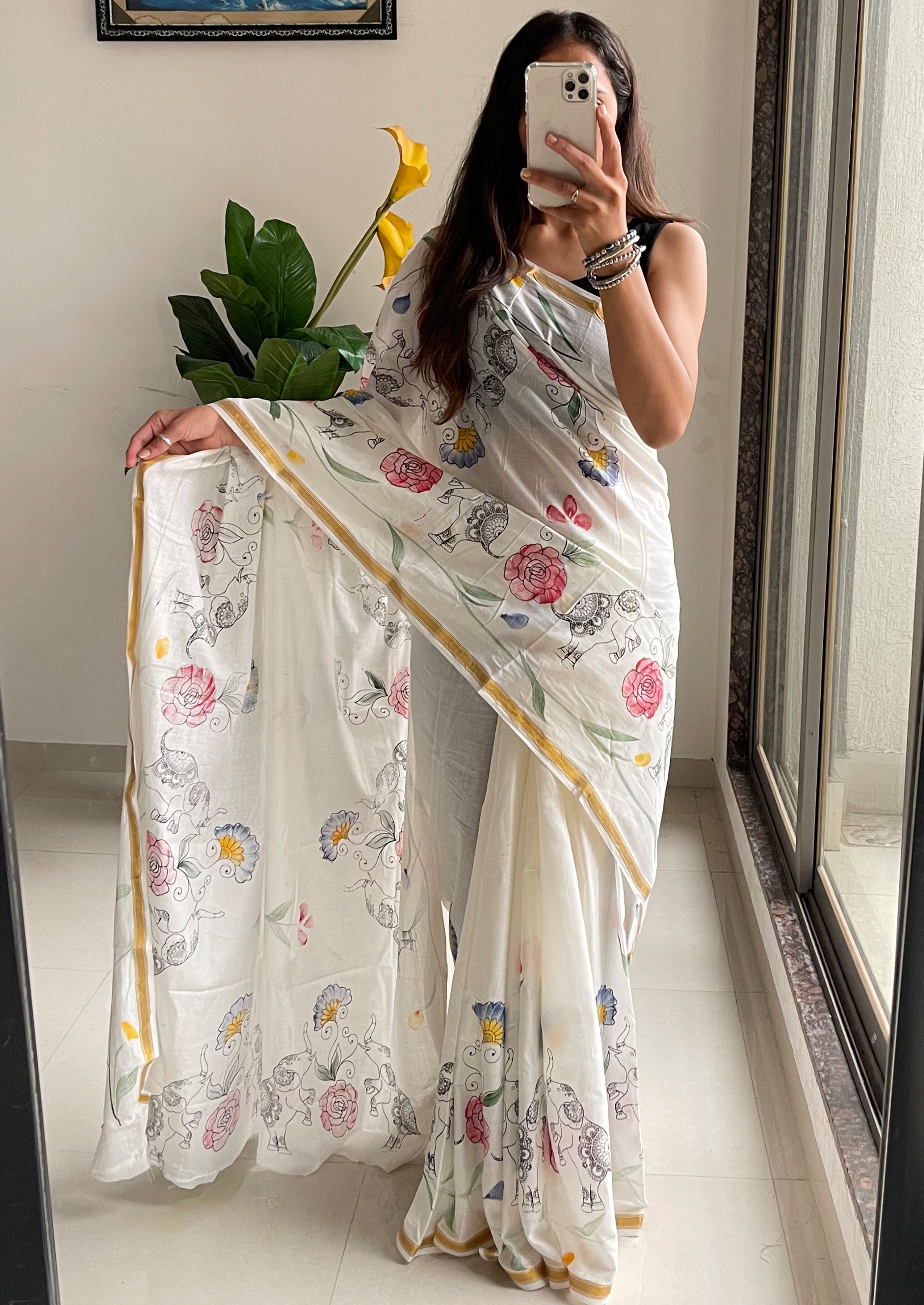 SELFI30 SOFT MASLIN COTTON WITH HEVY ZARI BODAR WHITE SAREE