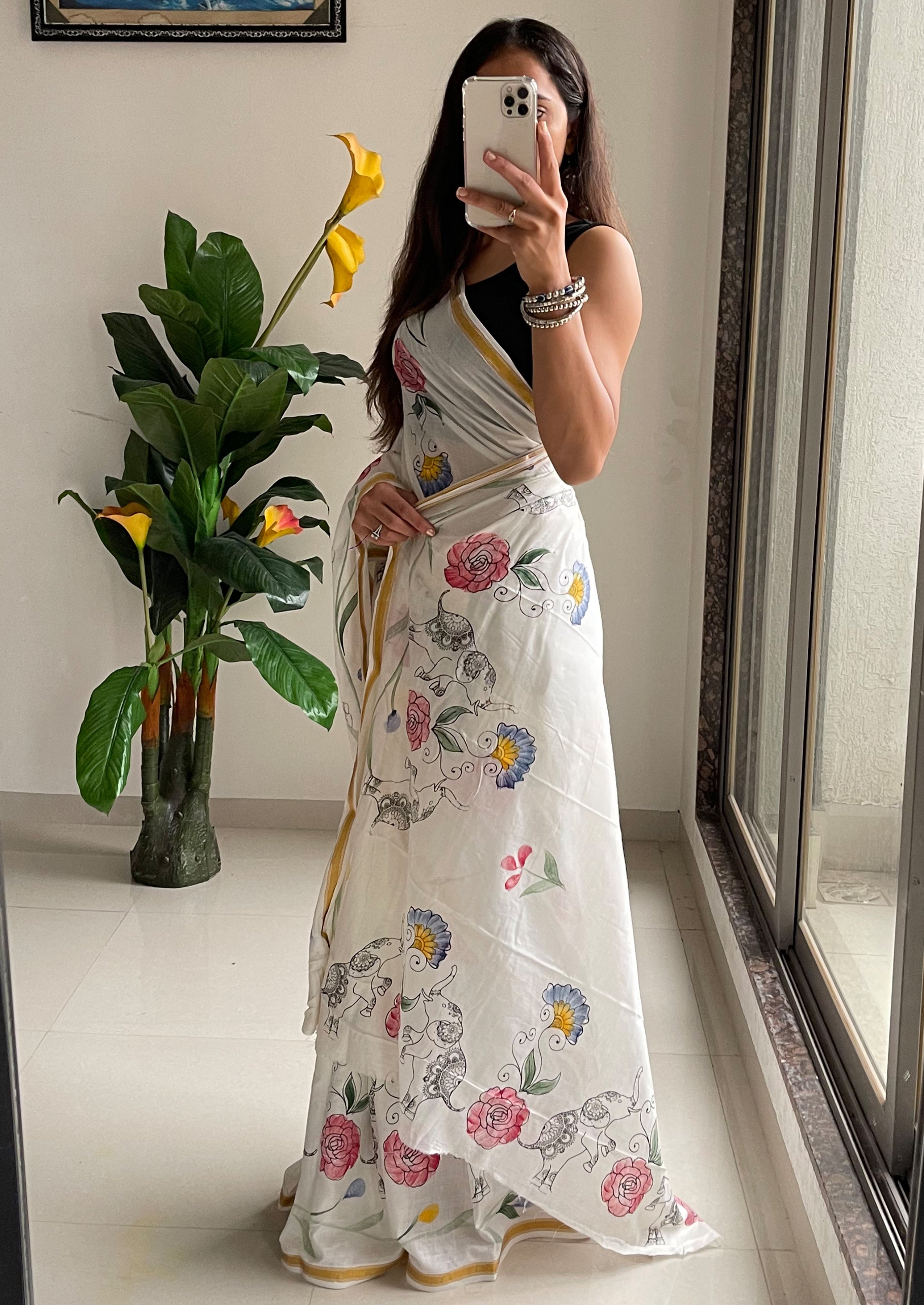 SELFI30 SOFT MASLIN COTTON WITH HEVY ZARI BODAR WHITE SAREE