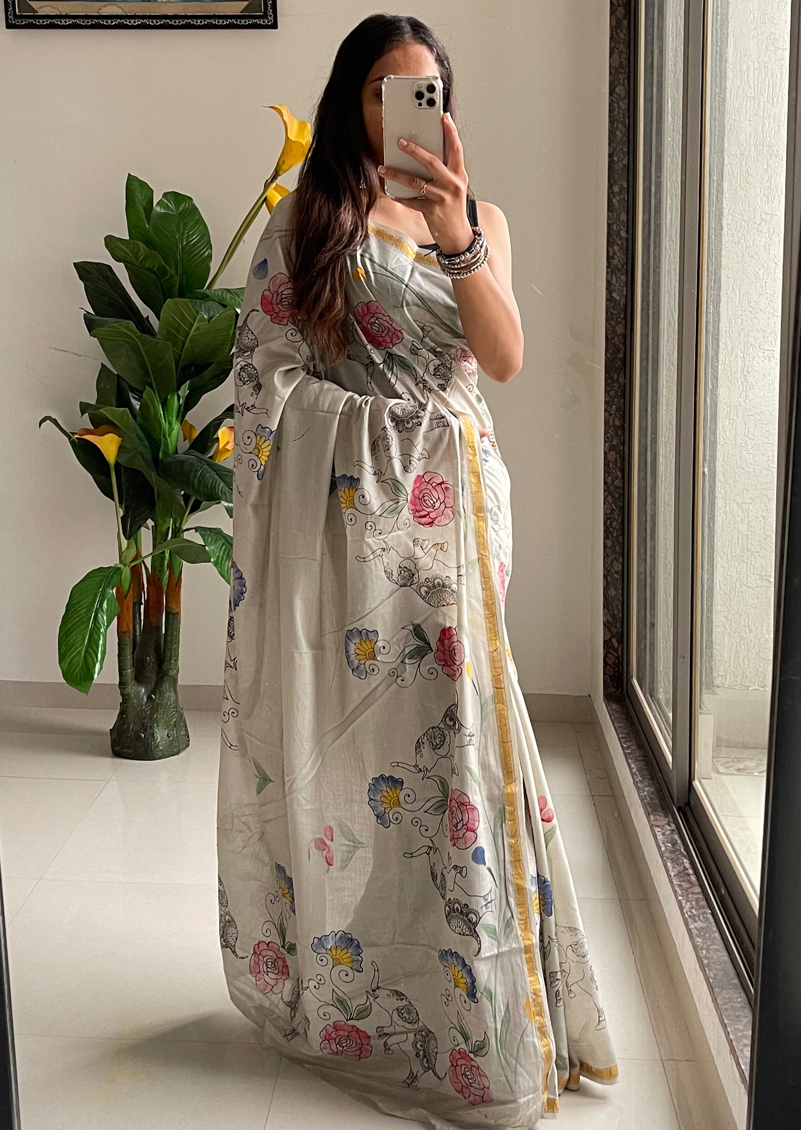 SELFI30 SOFT MASLIN COTTON WITH HEVY ZARI BODAR GREY SAREE