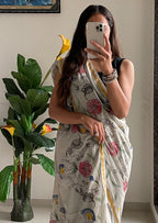 SELFI30 SOFT MASLIN COTTON WITH HEVY ZARI BODAR GREY SAREE