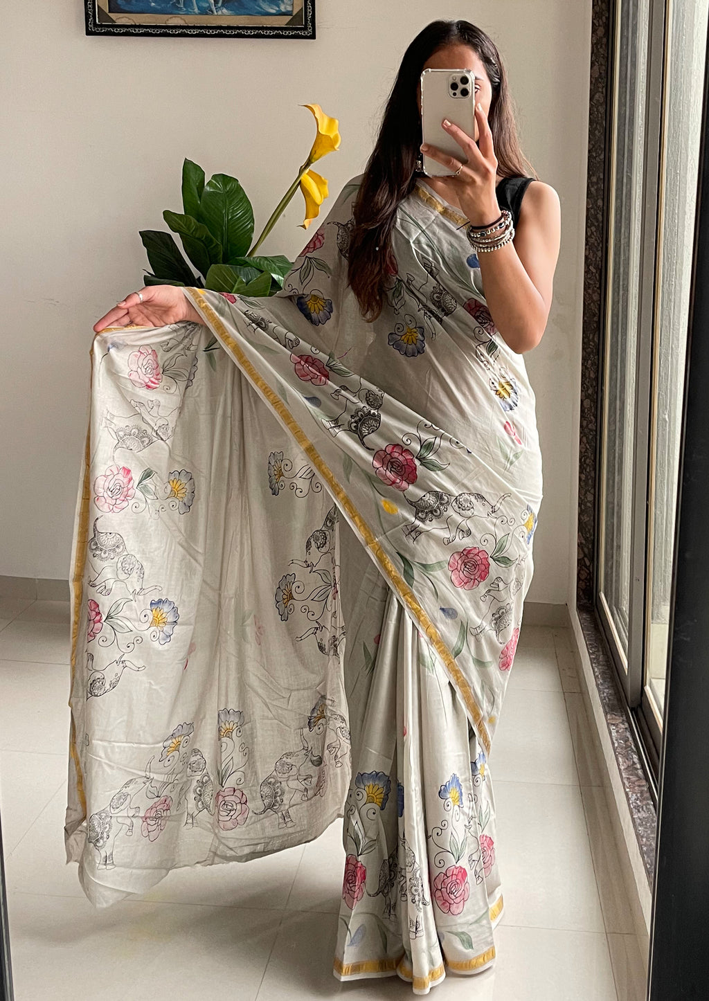SELFI30 SOFT MASLIN COTTON WITH HEVY ZARI BODAR GREY SAREE