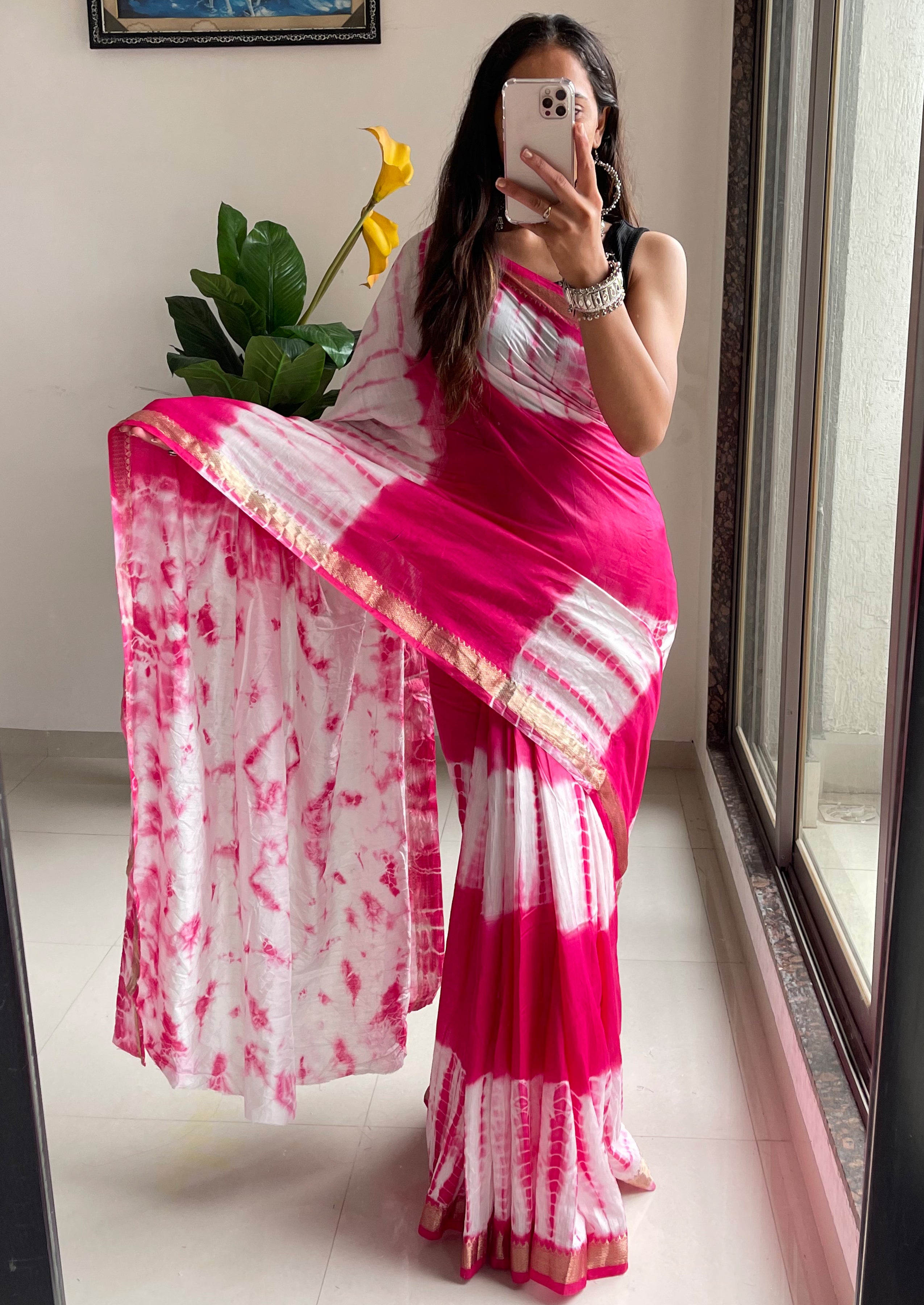 SELFI32 PRIMIUM MASLIN SILK NECHRAL SOFT MATIRYAL JACQUARD BORDER PINK SAREE
