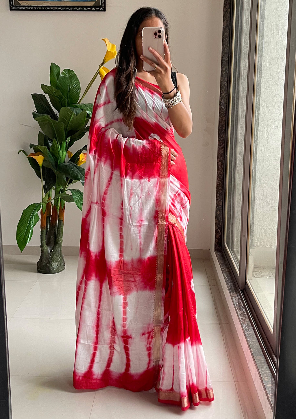 SELFI32 PRIMIUM MASLIN SILK NECHRAL SOFT MATIRYAL JACQUARD BORDER RED SAREE