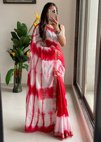 SELFI32 PRIMIUM MASLIN SILK NECHRAL SOFT MATIRYAL JACQUARD BORDER RED SAREE