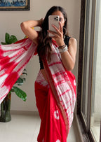 SELFI32 PRIMIUM MASLIN SILK NECHRAL SOFT MATIRYAL JACQUARD BORDER RED SAREE