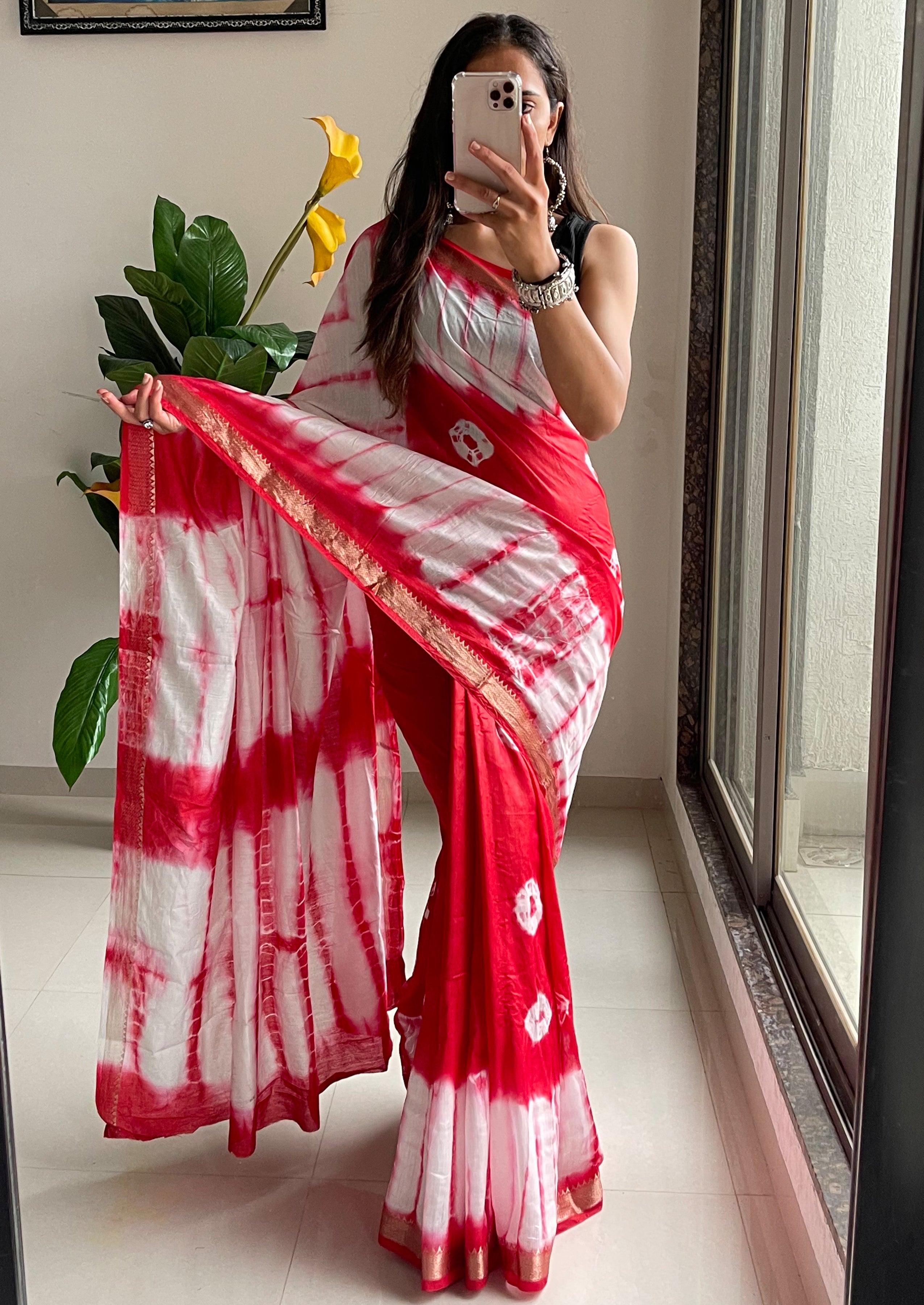 SELFI32 PRIMIUM MASLIN SILK NECHRAL SOFT MATIRYAL JACQUARD BORDER RED SAREE