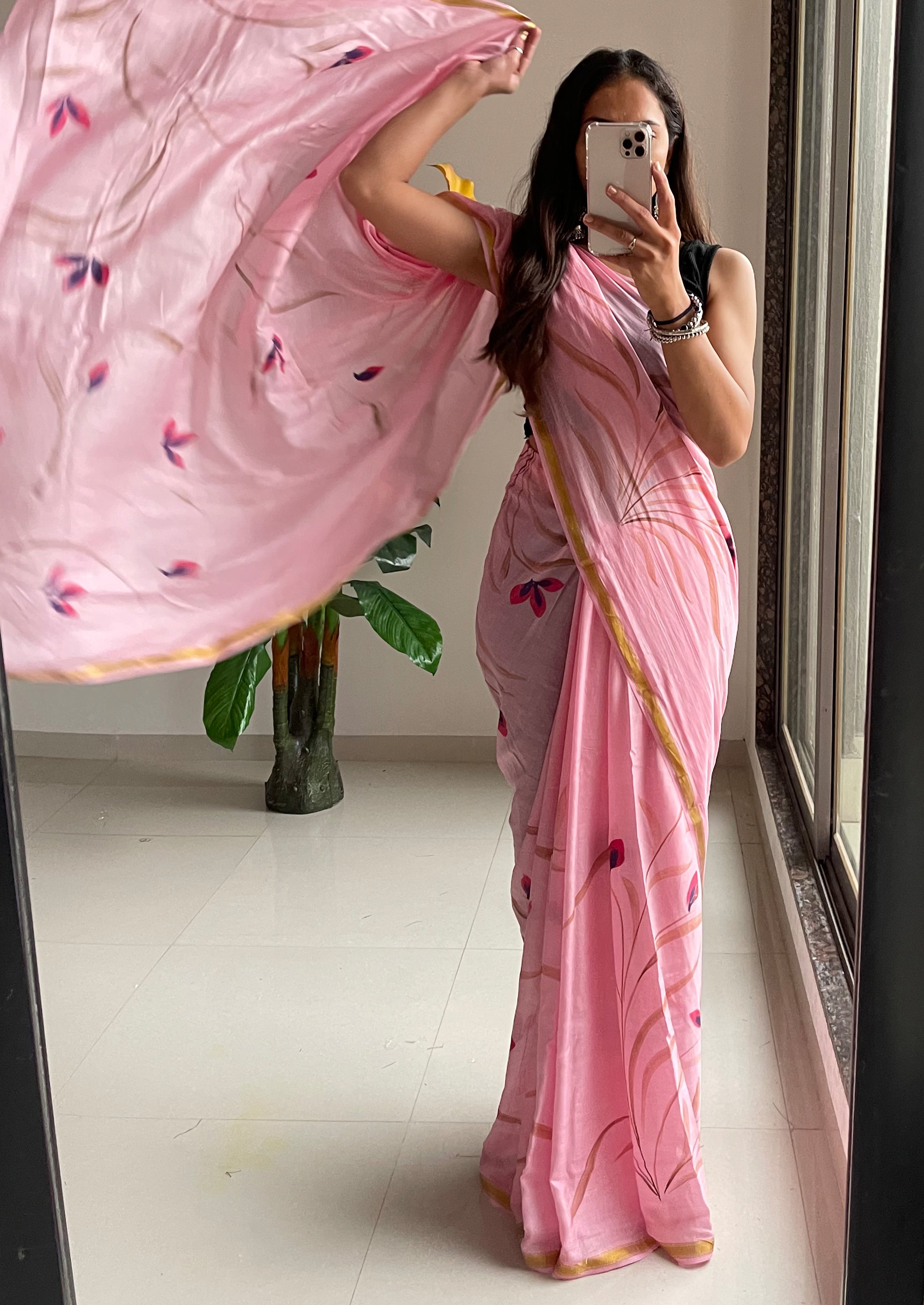 SELFI33 SOFT MASLIN COTTON WITH HEVY ZARI BODAR BABY PINK SAREE