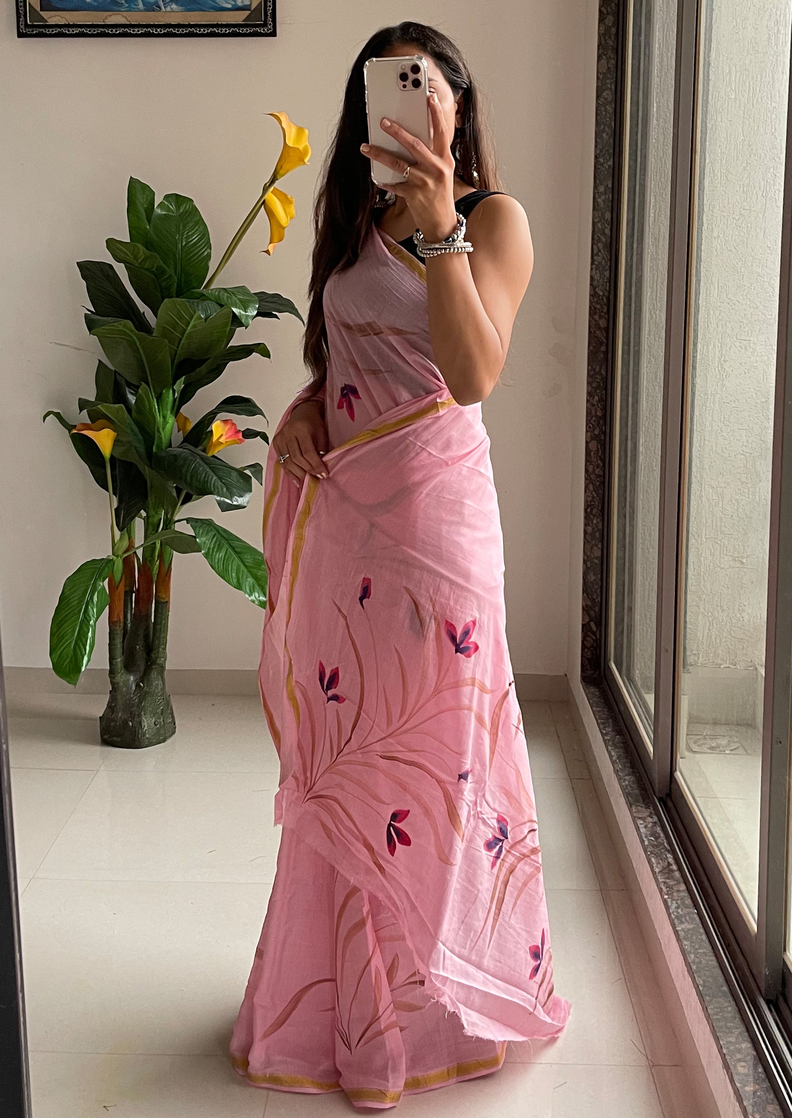 SELFI33 SOFT MASLIN COTTON WITH HEVY ZARI BODAR BABY PINK SAREE