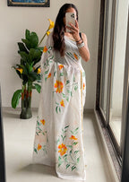 SELFI34 SOFT MASLIN COTTON WITH HEVY ZARI BODAR WHITE SAREE